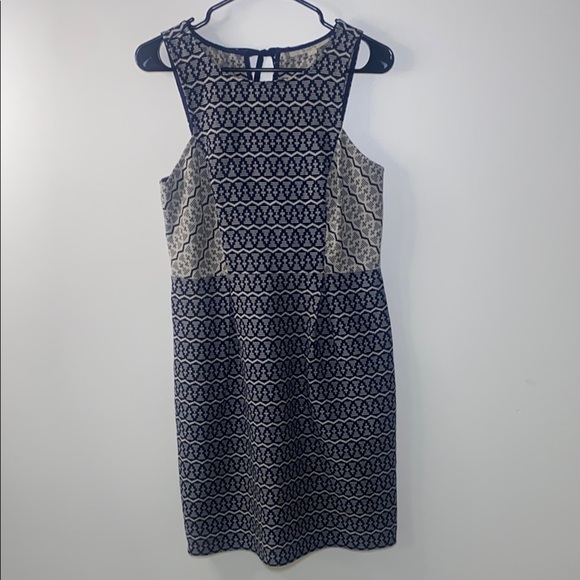 LOFT Blue Sheath Midi Dress Crew Neck Sleeveless 100% Cotton - Picture 1 of 8